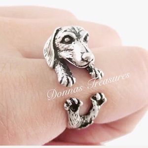 🍀Silver Dachshund Hug Ring